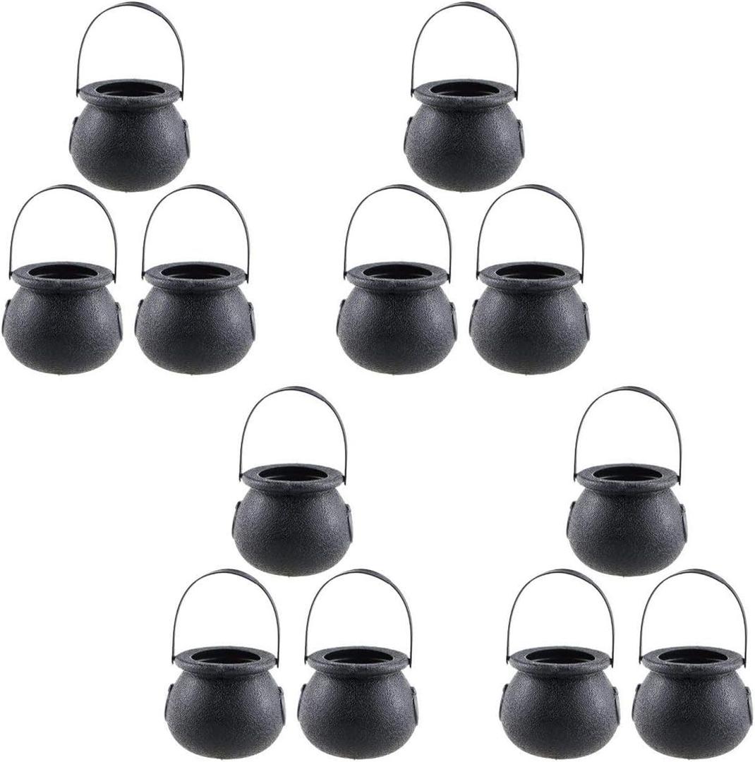 12 Pieces Halloween Mini Candy Kettles Novelty Cauldron Kettles Cups Plastic Mini Black Witch Cauldron Multi-purposed Novelty Candy Holder for Halloween
