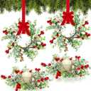 WILLBOND 8 Pieces 9.5" Mini Christmas Wreaths for Kitchen Cabinet Small Christmas Candle Rings Red Berries Wreath Pillar Candle Rings Xmas Hanging Garlands for Front Door Fireplace Window Decor