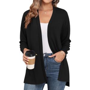 Women's Casual Lightweight Cardigans Open Front Long Sleeve Cardigan Sweaters Loose Fit (Large, Black)