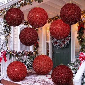 Syhood 8pcs 6" Large Christmas Balls Tree Ornament, Red Burgundy, Glitter