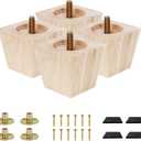 Furniture feet Table Legs Couch Legs Unfinished Square Bed Feet 2 inch Wood Replacement Leg for Furniture Set of 4, Natural (4set, 2in)