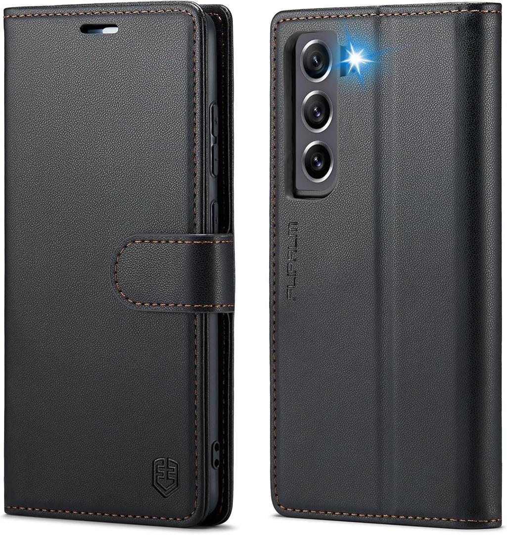 FLIPALM Wallet Case for Samsung Galaxy S21 FE 5G, RFID Blocking Credit Card Holder, PU Leather Folio Flip Kickstand Protective Shockproof Cover for Galaxy S21 FE (Black)