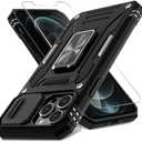 DEERLAMN Case for iPhone 13 Pro Max with Slide Camera Cover+Screen Protector (1 Pack), Rotated Ring Kickstand Military Grade Shockproof Protective Cover 6.7 Inch-Black