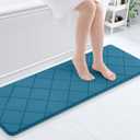 OLANLY Memory Foam Bath Mat 47x17, Ultra Soft and Absorbent Bathroom Rugs, Machine Washable, Comfortable Bath Carpet for Bathroom Floor, Tub and Shower, Peacock Blue