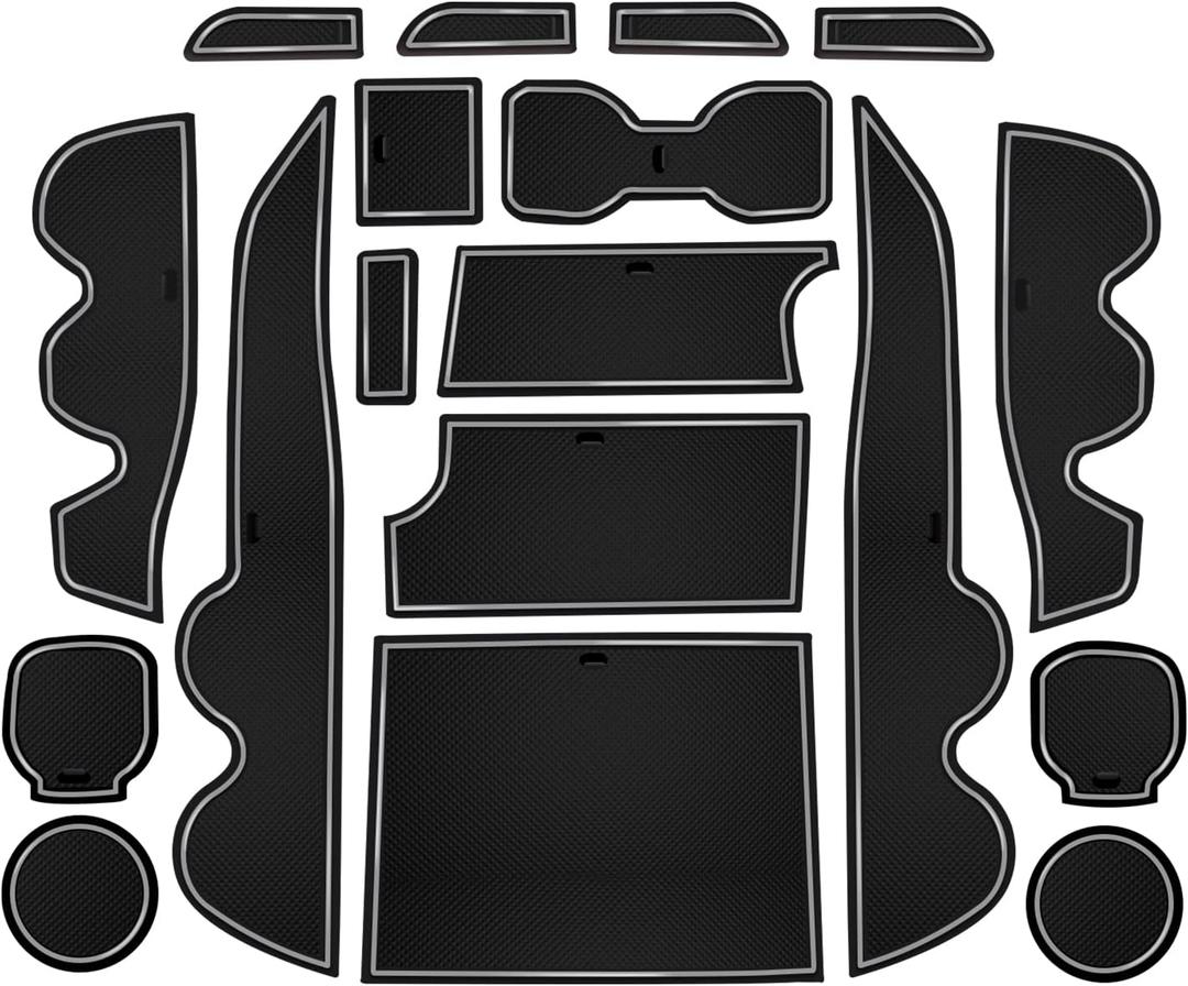 Premium Liner Mat Accessories Compatible with Toyota Tacoma 2023 2022 2021 2020 2019 2018 2017 2016 Custom Fit Cup Door Pocket and Center Console Inserts (Double Cab, Gray Trim, 18-PCS)