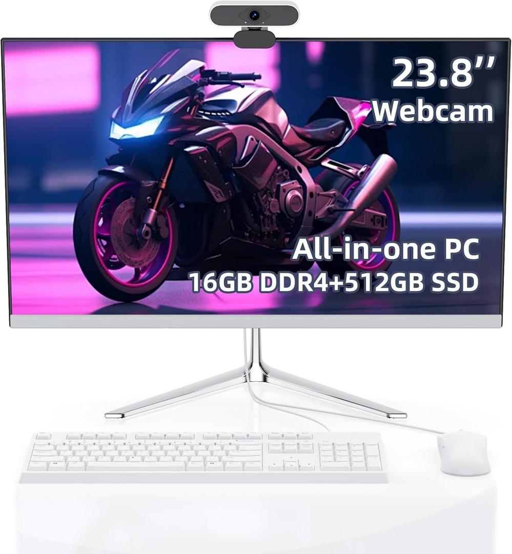 23.8" All in One Desktop Computer,Desktop All in one Computers,HD Webcam,Intel N5095 Processor,16GB RAM, 512GB SSD, Windows 11, WiFi 6, Bluetooth 5.2, Includes Wired Keyboard and Mouse Set