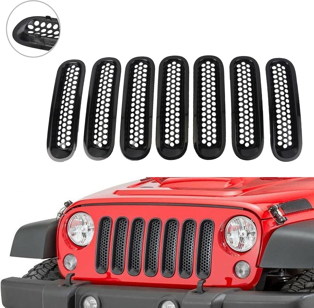 Wrangler Grill Inserts - Black Front Mesh Grille Guard Cover Clip-in Fits For Jeep JK Wrangler JKU Unlimited Rubicon Sahara Sport Freedom 2007-2017(Not Fits Wrangler Unlimited Sahara 16-17)