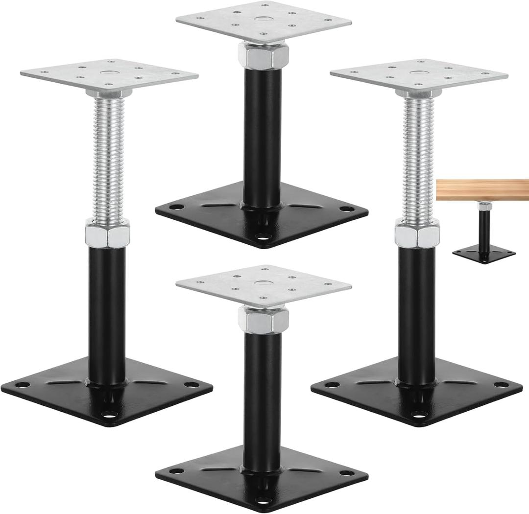 4 PCS Adjustable Floor Jacks, Heavy Duty Metal Post Floor Support, 5 to 8 Inches Mini Screw House Jack, Deck Foundation Lift Support, Level Support Floor Straightener for Balcony Patio Courtyard