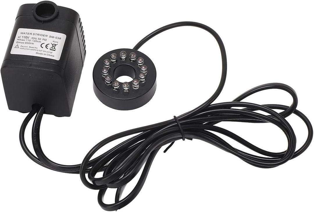 600LPH Submersible Water Pump 8W Fountain Water Pump 110-120cm Lift Aquarium Water Pump with Colorful LED Light for Pond Aquarium Fish Tank