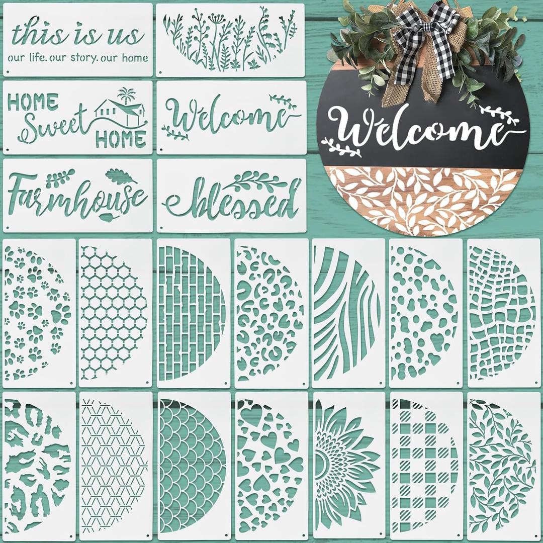 Thyle 20 Pcs Welcome Stencils for Painting on Wood 11.81 x 5.91'' Large Welcome Letters Stencils for Wood Sign Plastic Word for Canvas Wall(Classic)