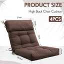 Barydat 4 Pack High Back Chair Cushion Indoor Outdoor Tufted Seat and Back Chair Rocking Pads Lounge Porch Seat Cushion with Ties for Patio Furniture, 43.4 x 21 x 3.3 Inch (Coffee)
