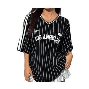 SOLY HUX Women Striped T Shirt Striped T Shirt V Neck Half Sleeve Oversized T Shirt Streetwear, S