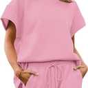 UNCLECAT Womens 2 Piece Lounge Sets Short Sleeve Tops and Shorts Travel Outfits Pajama Set with Pockets, M