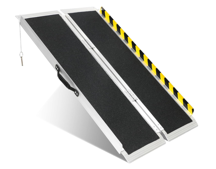 4FT Portable Wheelchair Ramp Folding Aluminum Ramp for Home DoorwaysAnti-Slip Mobility Handicap Ramp with Side Rails for Steps Stairs Thresholds Entryways Wheelchairs Scooters and Strollers