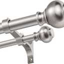 1 Inch Double Curtain Rods 36 to 72 Inches, Adjustable Telescoping Window Drapery Rod, Dual Heavy Duty Curtain Rods with Iron-Finials for Sliding Glass Door, Patio, Bedroom, Kitchen, Brushed Nickel