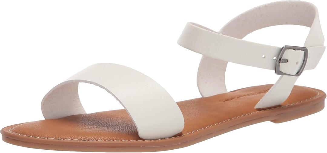 Amazon Essentials Women's Two Strap Buckle Sandal (7 Wide, White)