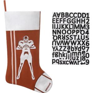 2 x 20 Inch Football Christmas Stocking-Sports Theme Hanging Stocking with Player Silhouette, Large Fireplace Decor for Family Holiday Party Supplies
