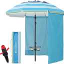 HOMEDEMO 7FT Beach Umbrella with Table & Anchor, Heavy Duty Windproof with UPF 50+ Sun Protection, Outdoor Umbrellas with Adjustable Aluminum Pole