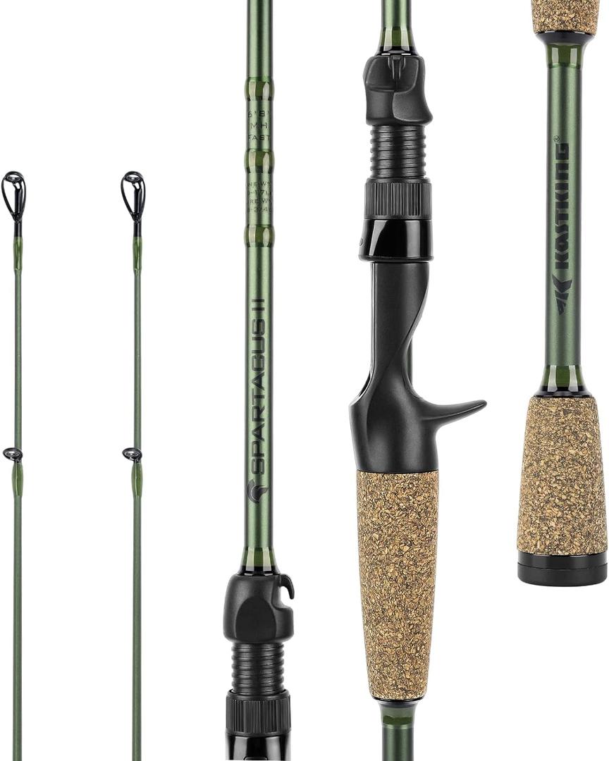 KastKing Spartacus II Fishing Rods - IM6 Graphite Blanks Casting & Spinning Rods, 2-Piece Rods with Extra Tip Section, PTS Power Transition System, KastFlex Technology, Rubber Cork Handle, 6'8"- MH Power- Fast