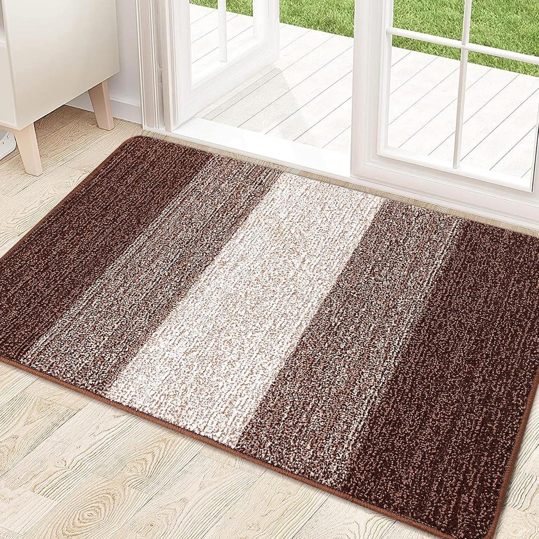 Kitinjoy Indoor Outdoor Door Mat, 32x20 Non-Slip Absorbent Dirt Trapper, Low-Profile Washable Inside Entrance Front Floor Mat, Sturdy Soft Entry Doormats for Entryway, Brown