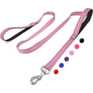 6 FT Dog Leash with 2 Padded Handle Nylon Reflective Dogs Leashes for Small Medium Large Dogs Pink
