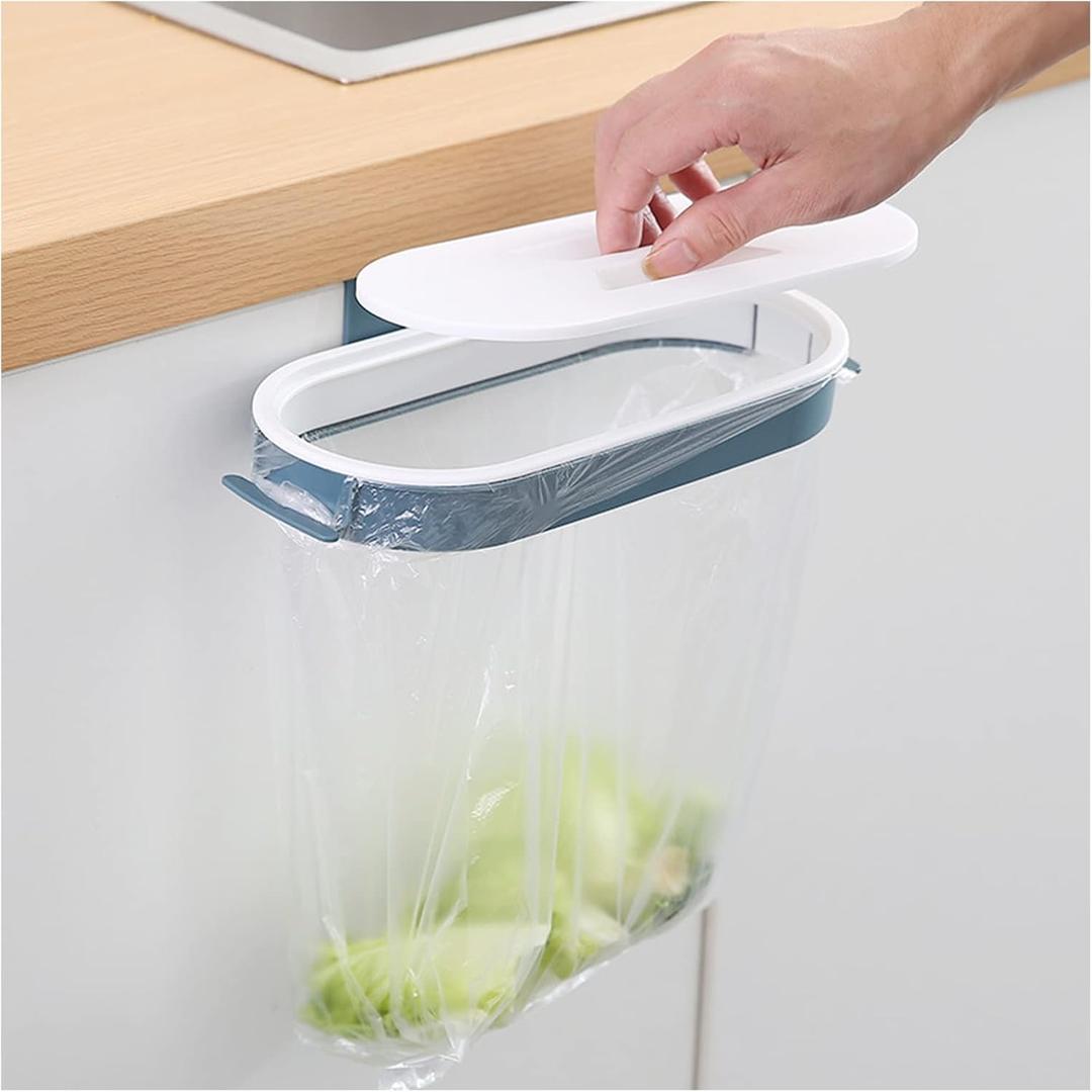 Set of 2 Trash Bag Holder Rack, Hanging Organizer Garbage Bag Holder, with Removable Lid - Multi for Kitchen Cabinet Door Storage Cupboard, Kitchen Towel Rails Rack, Blue & Pink