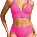 ZAFUL Women High Waisted Bikini Sets Tummy Control Two Piece Swimsuits Crisscross Back Textured 2025 Swim Bathing Suit XL