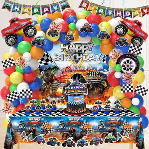 Cartoon Party Supplies, Blue Tableware Set and Black Foil Balloons Backdrop Tablecloth