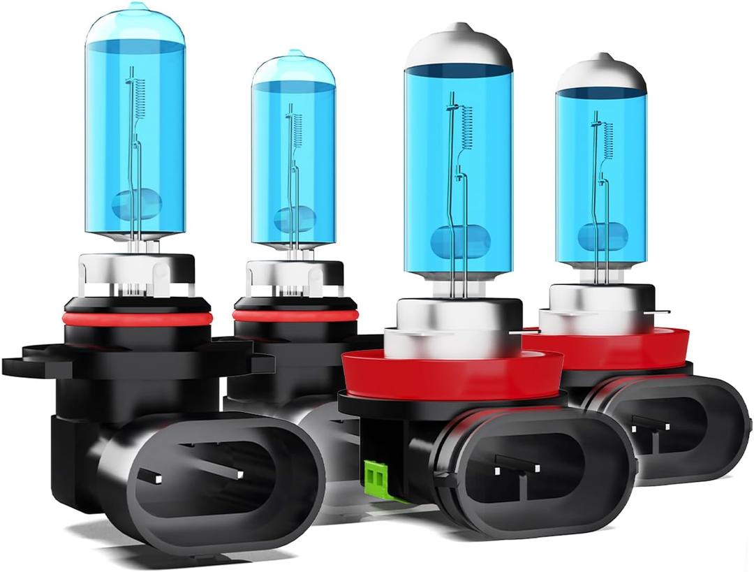 Upgraded 100W Halogen Headlight Bulbs Fit for Toyota Prius 2010-2015,Ford F150 2015-2023 Lights bulb,9005 High Beam + H11 Low Beam,6000K White Bright,300% Brightness,Plug N Play,Pack of 4