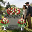 3 Pcs Artificial Cemetery Flower Saddles Cemetery Flowers for Grave Memorial Grave Flowers with Vases for Cemetery Decoration