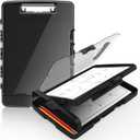 Sooez Original Clipboard with Storage & Pen Holder, Heavy Duty Clip Boards 8.5x11 with Dual Storage, Clearview Dry Erase Coach Clipboard with Real Hinge, High Capacity, School & Office Supplies (Black)