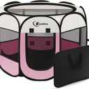 Pink Dog Playpen, Puppy Pet Cat Playpen Indoor for Small Dogs Cats, Dog Tent Crates Cage Indoor/Outdoor, Portable Pop Up Dog Kennel Playpen with Carrying Case for Dogs/Cats/Rabbits, Zipper Top