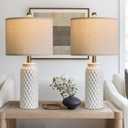 24" Modern Ceramic White Bedside Lamp Set of 2 Table Lamp for Bedroom Decor Farmhouse Table Lamp for Living Room Office Dorm