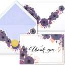 4 x AZAZA Floral Thank You Cards with Envelopes 24 PK, Wedding Purple Cards Unique Floral Design, 4x6 Wildflower Thank You Notes for Baby Shower, Bridal Shower, Sympathy (Purple Violet Flowers)