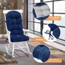 Rocking Chair Cushion - Chenille Fabric, High-Density Sponge, Durable Comfort Non-Slip Bottom Tufted Seat Pads with Ties, ChenilleDark Blue, 44x19x4 inch