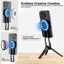 2 x Foldable Magnetic Phone Tripod for iPhone, Mini Tripod Pocket Cell Phone Stand Smartphone Desk Stand, Portable Magnetic Phone Stand with iPhone 16 15 14 13 12, Black
