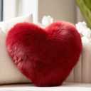 Red Heart Pillow, Faux Fox Fur Heart Decorative Pillows, Heart Shaped Throw Pillow for Bed, Soft Fluffy Decorative Cushion for Chair Sofa Living Room - Plush Pillow Home Decor (Small)