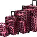 Rockland Fashion Softside Upright Luggage Set, Black/Pink Dot, 4-Piece (14/19/24/28)