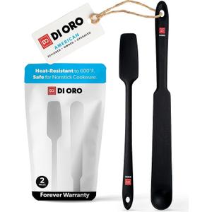 DI ORO Silicone Blender & Jar Spatulas - Heat Resistant Kitchen Utensil Set for Cooking, Mixing, Baking, & Scraping (2pc, Black)