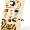 Joyreal Toddler Busy Board, Wooden Montessori Busy Board Sensory Board with LED Light Switch, Sensory Toys Baby Fidget Board Travel Toys for Toddler