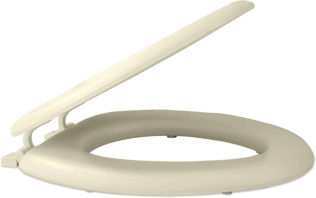 Soft Elongated Vinyl Toilet Seat, Bone - 19 Inch Soft Vinyl Cover with Comfort Foam Cushioning - Fits All Elongated Size Fixtures - Easy to Install Fantasia by Achim Home Decor