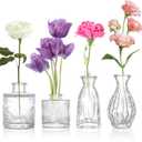 Glass Bud Vase Clear Bud Vases Set of 4 for Centerpieces, Vintage Glass Flower Vases in Bulk Suitable for Weddings, Parties or Home Decoration