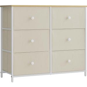 SONGMICS Dresser for Bedroom, Chest of Drawers, 6 Drawer Dresser, Closet Fabric Dresser with Metal Frame, Camel Yellow and Cream White ULTS323W01 (11.8"D x 31.5"W x 28"H (6 Drawers))