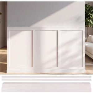 Board and Batten Wall Panel Kit Wainscoting Panels White, 10-Piece Set Paintable Wall Panels for Interior Wall Decor Cover 39 x 79 Inch, Wall Panel Kit for Bedroom Living Roomo ffice Home Decor