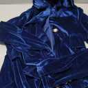 LKOUS Velvet Blazer Women Casual Long Sleeve Lapel Collar Button Blazer Jackets for Business Office (Large, Navy Blue)