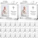 24 Set Baptism Picture Frame 3.5 x 5 Acrylic Baby Shower Baptism Favor Christening Gifts for Boy Girl with Plastic Crystal Boxes and Satin Ribbon Bows for Religious First Communion(White)