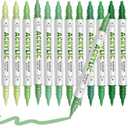 Green Acrylic Paint Pens, Water Based 12 Colors Dual Tip Acrylic Paint Markers for for Rock Painting Wood, Glass, Ceramic, Canvas, Fabric, Stone, DIY Crafts Making Art Supplies, St. Patrick's Day Gift