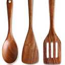 3 Pcs Best Wooden Spoons for Cooking Kitchen Utensils Set Acacia Wood Cooking Spatula Turner Non Toxic Utensil Slotted Serving Spoon Flat Spatulas Set Wooden Utensis Mixing Cooking Spoon Kitchen Tools