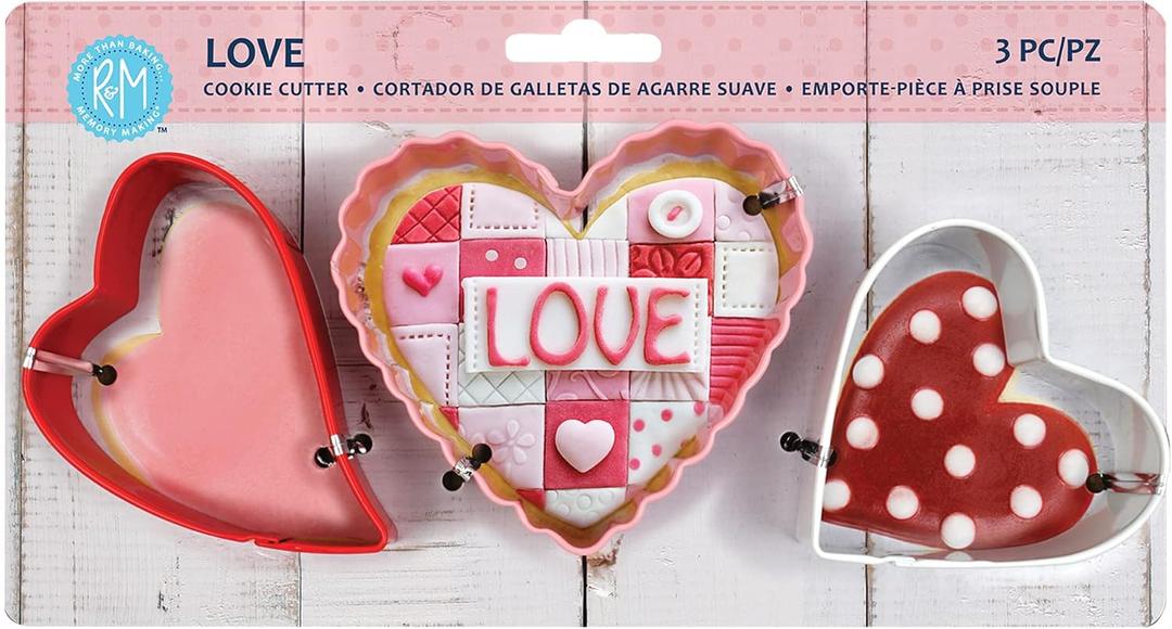 R&M International 5110 Polyresin Coated Love Cookie Cutters, Assorted Hearts, 3-Piece Set