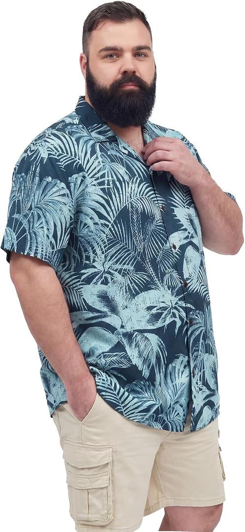BRISIRA Big and Tall Hawaiian Shirts for Men Beach Aloha Tropical Floral Cuban Button Down Summer Casual Vacation Shirt, 2XL